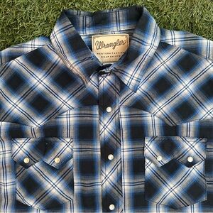 Wrangler Retro Mens Long Sleeve Sawtooth Pocket Pearl Snap Western Plaid Shirt L